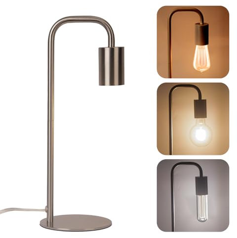 JCPYIUL Simple Lámpara de Mesa de Hierro Dormitorio de,Lampara Mesilla de Noche,Metal Tischlampe Industrial für Schreibtisch,Interruptor Pulsador,para Sala de Estar,Dormitorio,Oficina-Plata