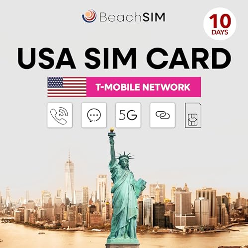 BeachSIM Prepaid USA SIM-Karte 10 Tage. Unbegrenzte 5G-Daten, Anrufe und SMS. T-Mobile-Netz. iOS & Android kompatibel.
