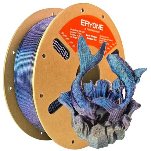 ERYONE Burnt Titanium Rainbow PLA Filament 3D Printer 1.75mm +/-0.03mm, 1kg(2.2LBS)/Spool, Rose & Dark Gold & Green & Blue & Purple Blue