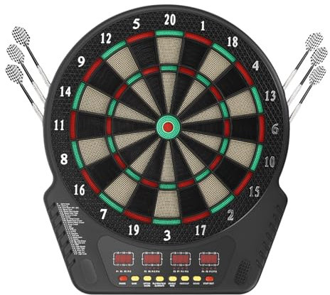 Dartscheibe Elektronisch, E Dartscheibe mit Stimme & LCD-Display, 27 Spielarten, 2.7W Dartautomat Profi mit 6 Darts für Hause Büro Garten Partyraum bis zu 16 Spieler