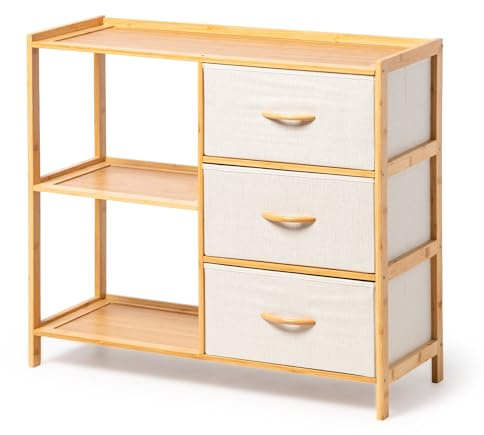 ATAA Estanteria con Cajonera Giant- Estantería de bambú Giant con 3 cajones de Tela – Mueble Organizador sostenible y Ligero – Ideal para Dormitorio, habitación Infantil o Pasillo