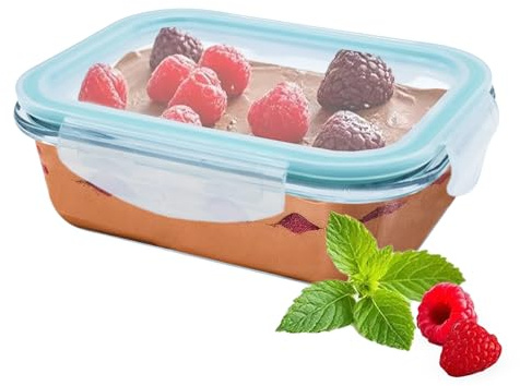 Glas Frischhaltedose mit Kunststoff Deckel luftdicht - 630 ml - Meal Prep Lebensmittelbox für Backofen und Mirkowelle - Vorratsdose Auflaufform Gratinform Ofenschale Dessertschale auslaufsicher