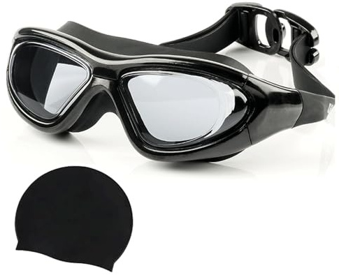 Generico Occhiali da Nuoto Ottici -2.0 a -9.0, Occhialini Piscina con Protezione UV per Uomo e Donna No Leakage Anti Appannamento Inclusa Cuffia da Nuoto (-4.00)