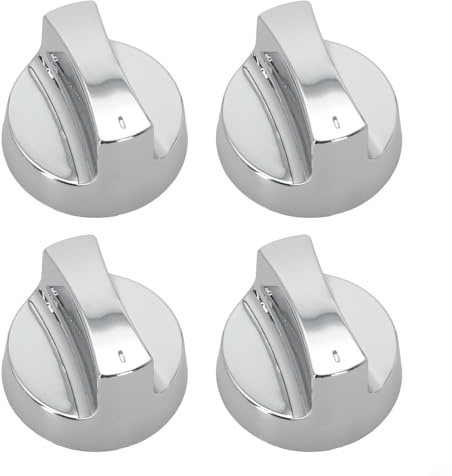 ZUZZEE BBQ Gas Grill Control Knobs General Replacement 8mm Shaft Diameter Electroplated Silver Temperature Control Knobs for Outdoor Barbecue Stove 4 Pack(Without base)