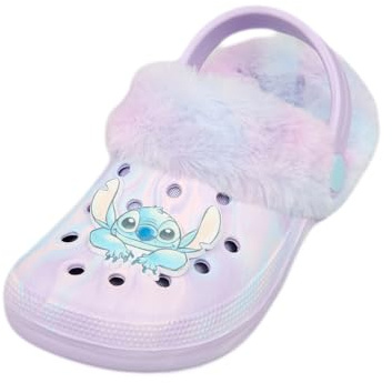 Disney Stitch, sandali da bambina con fodera in pile di pelliccia, colore lilla pastello, Viola, 25 EU