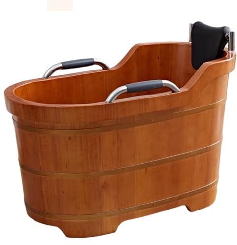 PP-Vic Salle De Bain avec Bain À Remous en Bois avec Barres D'appui, Baignoire Antidérapante, Petite Baignoire Spa Intérieure De Style Japonais, Baignoire Profonde Compacte en Bois,120cm/47.2in