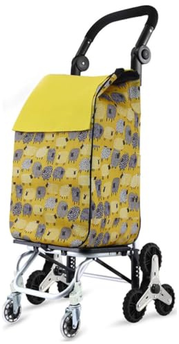 Shoppingvagn för trappor, 8 PU-hjul för äldre, hopfällbar trappvagn, (framhjul med 360° svängfunktion) 65 kg stor, 45L vattentät hopfällbar shoppingvagn,Yellow