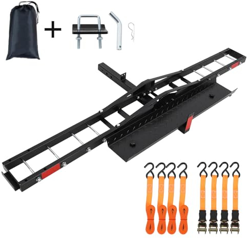 GarveeTech Porte-Bagages Moto – 270 kg – attelage carré 5 cm (Non sphérique) – Rampe + Anti-Bascule – pour VTT, Scooter, ebike
