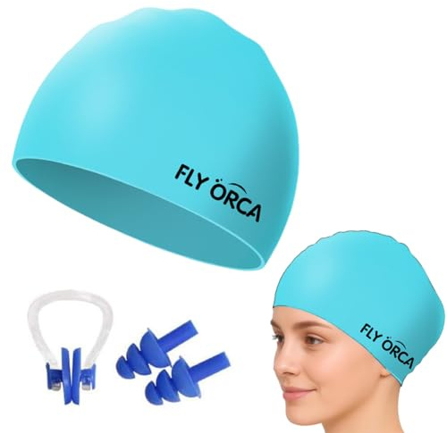 LYITZW Cuffia da Bagno, Set Completo con Pinza Nasale e Tappi per Orecchie, Adatto a Capelli Lunghi e Medi, Confortevole e Non Stringente, Impermeabile e Anticloro, Per Adulti, Piscina