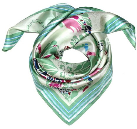 Lorenzo Cana lyxig sidenscarf omsorgsfullt tryckt tyg 100 % siden 70 x 70 cm harmoniska färger damduk strömbrytare, Grön, 70 x 70 cm