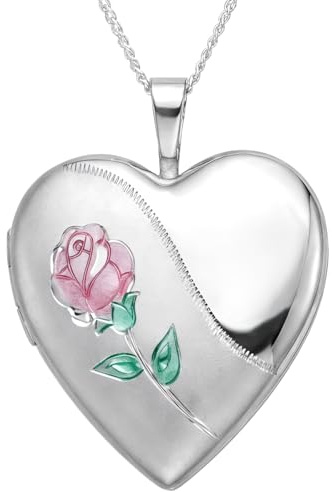 Alexander Castle 925 Sterling Silver Locket Necklace for Women - Girls 2 Photo Locket - 20mm x 20mm Rose Heart Locket with 18 Silver Chain & Jewellery Gift Box