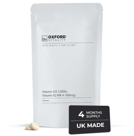 Vitamin D3 1000IU & K2 MK-4 Tablets | Vitamin D3 & Vitamin K2 Supplement | Food Supplement | Oxford Vitality | 120 Tablets