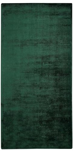 Teppich Viskose grün 80 x 150 cm einfarbig handgewebt Kurzflor Modern Gesi II