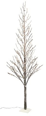 BOP Albero Di Natale Slim Innevato Con Luci Incorporate Afrodite 210 Cm | Albero Luminoso Minimal, Led a Luce Calda | Albero Di Natale Illuminato, Rami Effetto Legno Naturale | 306 LED Bianco Caldo