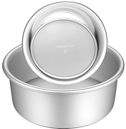 Gesentur Teglia da Forno Rotonda, Stampo per Dolci in Alluminio Anodizzato con Rivestimento Antiaderente, con Fondo Amovibile, per Compleanno/Raduno di amici, Set da 2 (5''/7'')