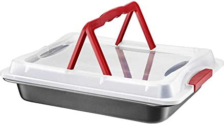 AMBITION Backblech mit Transporthaube 42 x 29 x 9,5 cm Lakritze Kuchenform zum Mitnehmen Aufbewahren antihaft