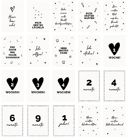 WeLikeToLove 20x trendige Baby-Meilensteinkarten (Format A6) - Baby milestone cards - Babyparty Geschenk - Meilensteinkarten baby - Baby Shower Geschenk - Geschenke zur Babyparty
