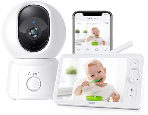 ARENTI Babyphone mit Kamera und App mit 5 Display, 1080P PTZ Video Babyfon mit Kamera, One-Touch-Ruf, Temperatursensor, Wiegenlied, Nachtsicht, 2 Wege Audio, VoX Mode, Automatische Verfolgung