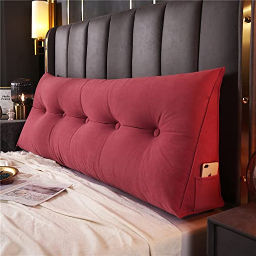 Große Nackenrolle, dreieckiges Kopfteil, Keilrückenlehne, Positionierungsunterstützung, Bettruhe, Lesekissen, Rückenstütze, Lendenkissen für Tagesbett mit abnehmbarem Bezug, rot, 60 cm