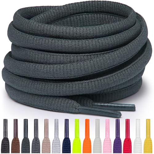 Miscly Cordones Atléticos Ovalados - Disponibles en Múltiples Longitudes y Colores (Gris Oscuro, 114 cm)