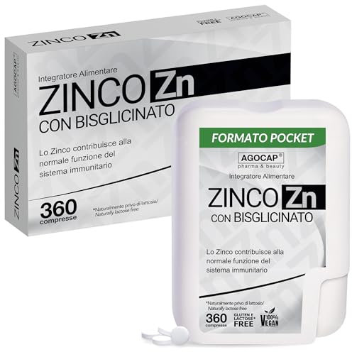 ZINCO Integratore - 360 Microcompresse. Zinco Bisglicinato con Alto Dosaggio (Scorta 1 Anno). Zinco Puro, VEGANO per Pelle, Unghie e Acne. Zinco, 15 mg per il Supporto del Sistema Immunitario. Agocap