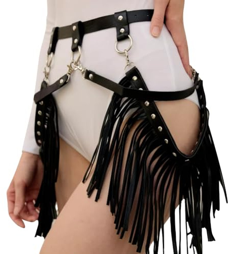 Women Tassel Fringe Skirt Belt Vintage Medieval Roman Two-sided Punk Waist Belt PU Leather Wide Waistband Rocker Vintage Fringe Dress Belt Viking Armor Skirt for Knight LARP Costume Halloween Cosplay