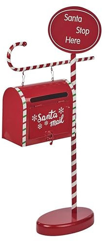 URBNLIVING Cassetta della posta natalizia in legno e metallo, con Babbo Natale, ad arco, decorativa, rossa, decorazione da tavolo, per le vacanze, la casa, piccola o grande (piccola)