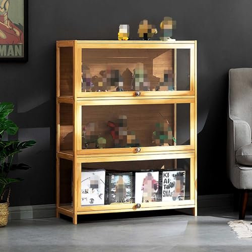 GLJTUO Figuren-Vitrine/Acryl-Vitrine, Vitrine mit Glastüren, Curio-Vitrine aus natürlichem Bambusmaterial, für Actionfiguren, Sammlerstück, 3 - 60 cm