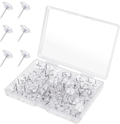 150 pines de dibujo, cabeza de plástico, punta de acero, tachuelas de pulgar para tablero, pines transparentes con caja de almacenamiento para colgar en la pared, tablero de corcho, mapas, pósteres