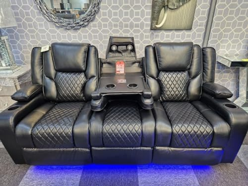Orlando - Electric Recliners Sofa With Cupholders - 3+2 Seater Sofa Grey/LED Lights/Wireless Charging (Black, 3 Seater)