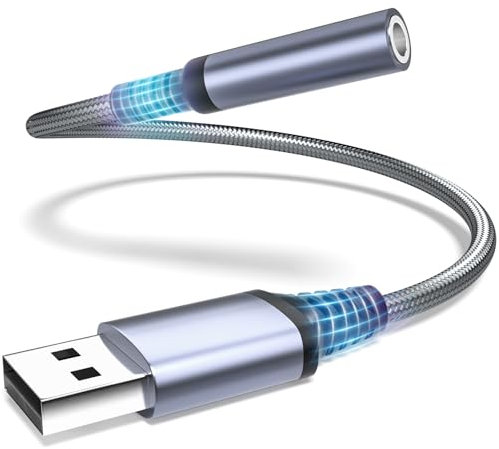 USB to 3.5mm Jack Audio Adapter, Audio Aux Cable External Stereo Sound Card, USB-A to 3.5mm TRRS Female Headset for PS4/PS5/Headphone/Mac/Linux/PC Windows/Laptop/Desktops/Docking Station/iOS (Gray)