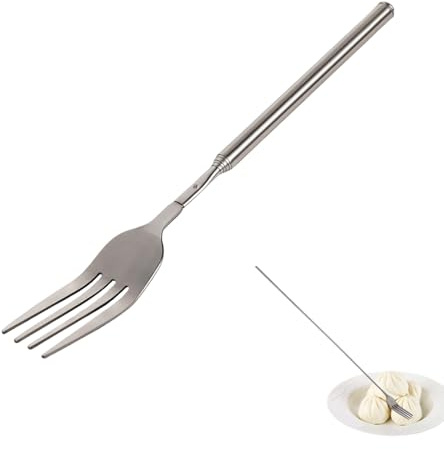 Retractable Fork 1PCS,22 to 65 cm re-tractable Stainless Steel Long Handle Fork, Retractable for Barbecue, Dinner, Dessert, Outdoor Cooking.