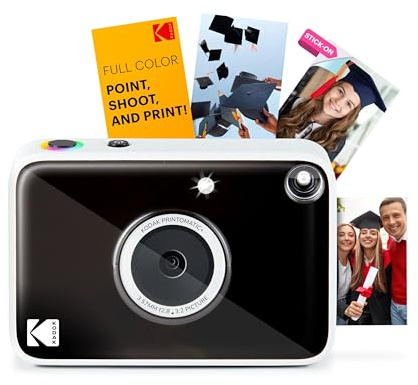 KODAK Printomatic+ Fotocamera Digitale Istantanea 10MP con LED RGB, stampa foto a colori su carta Zink 2x3” – Nera