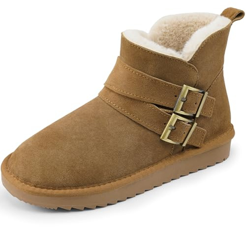 Harvest Land Women's Snow Winter Boots Warm Fur Lined Genuine Suede Ankle Slip on Booties Brown UK4