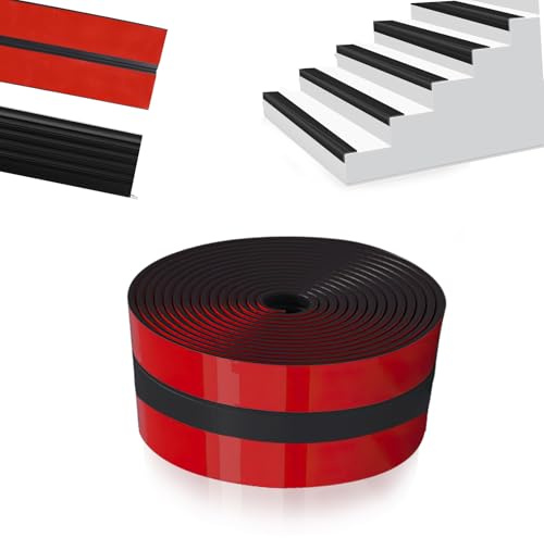 Vefhby Profilo per bordi delle scale, autoadesivo, antiscivolo, in gomma flessibile, antiscivolo, per esterni e interni (nero)