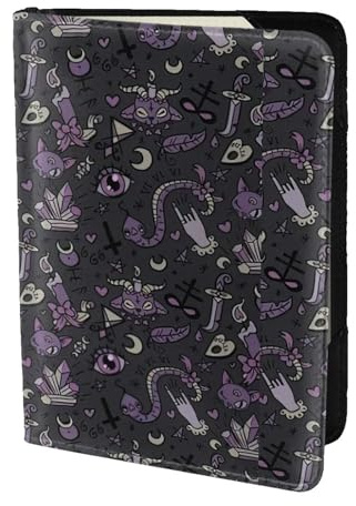 SDEGTHO Viola Nero Goth Spooky Stampa Passaporto Titolare Della Copertura Del Raccoglitore Della Pelle Bovina Porta Carte di Viaggio Accessori Indispensabili, Nero , Taglia unica