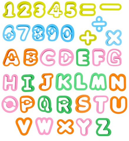 Lot de 41 emporte-pièces pour pâte à modeler avec chiffres, symboles mathématiques, emporte-pièces colorés pour lettres de l'alphabet, emporte-pièces durables pour fondant et lettres, pour apprendre