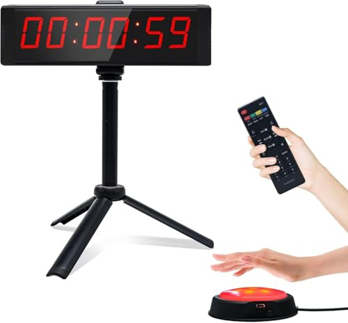 Temporizador de Gimnasio con botón cronómetro Digital con Soporte, Temporizador de LED Granda de 12/24 h Entrenamiento