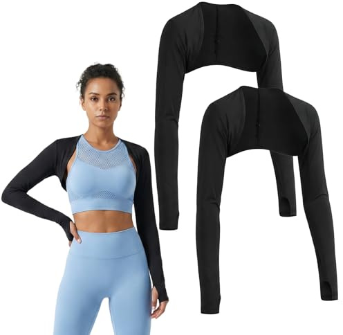 Aeaocvo 2 Pack Arm Sleeves for Women, Cooling Sun Protection Shawl Arm Covers with Finger Holes, Black Cooling Sleeves for Women Outdoor Sports Golfing Riding Driving