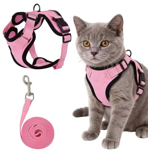 MKEAWWU MKEWUU Pettorina Gatto, 1 Unità Imbracatura Antifuga Con Guinzaglio, Taglia Xs Maglia Traspirante, Colore Rosa Per Passeggiate