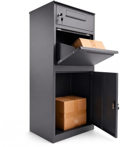 Sillar Cassetta Postale per Pacchi Antracite (112,3 × 49,6 × 36,6 cm) – Cassetta Lettere e Pacchi da Esterno in Acciaio, con Chiavi di Sicurezza, Grande Capacità, Porta Frontale, Design Moderno
