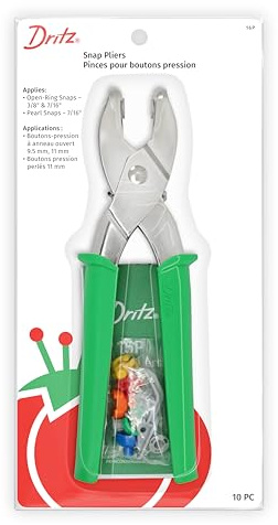 Dritz Snap Fastener Pliers for Sewing & Repairs - Fits Size 15 (3/8) Open-Ring & Size 16 (7/16) Snaps + Pearl Snaps, Includes Tool Set & Instructions