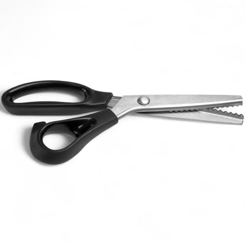 AKORD Professional Dressmaking Pinking Shears Scissors, Stainless Steel, Black, 9 Inch