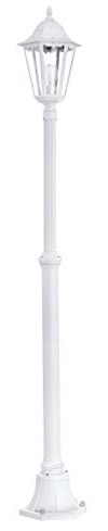 EGLO Lampadaire parisien Navedo, luminaire extérieur sur pied, lanterne, lampe de jardin et de chemin en fonte d’aluminium blanc et verre, douille E27, h 200 cm, IP44