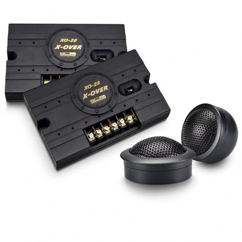 Sinuslive Neo-30 Hochtöner Set mit Frequenzweichen, 28 mm Kalottenmembran, 2.500–20.000 Hz, 120 W RMS, 200 W Impulsbelastbarkeit, 6 Ohm, 3-stufiger Pegelsteller, Paar inkl. Zubehör
