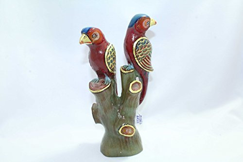Rajasthan Gems Naturel Jade Pierre précieuse Bird Figure assis sur arbre peinte à la main cadeau de l'article