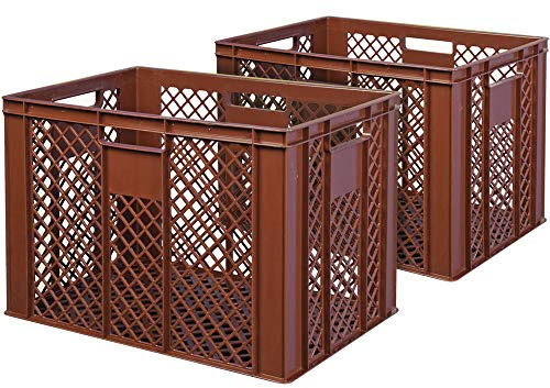 lot de 2 Bac gerbable normes Europe à parois et fonds ajourés - L x l x h 600 x 400 x 410 mm - marron