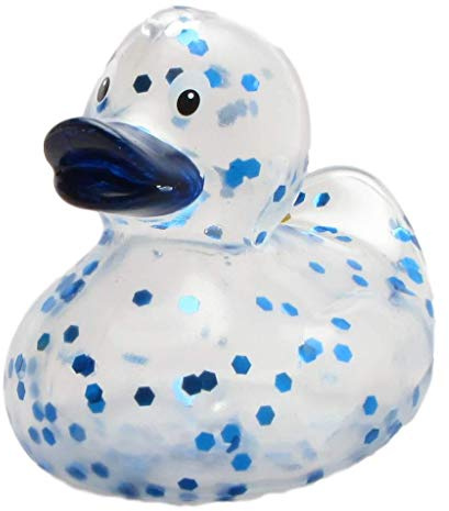 Duckshop I Patito de baño con purpurina azul transparente, 9 cm de largo