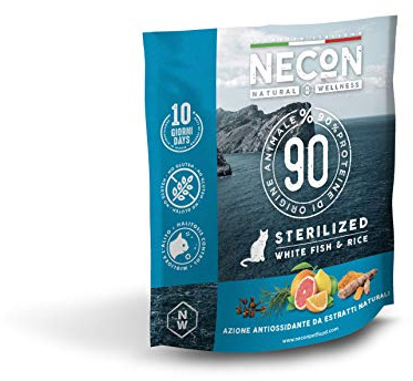 NECON PET FOOD Natural Wellness, pesce bianco e riso 400 g, cibo sterilizzato per gatti, crocchette ricche Omega 3, ricche e granulose, ottima qualità, Made in Italy, Senza glutine