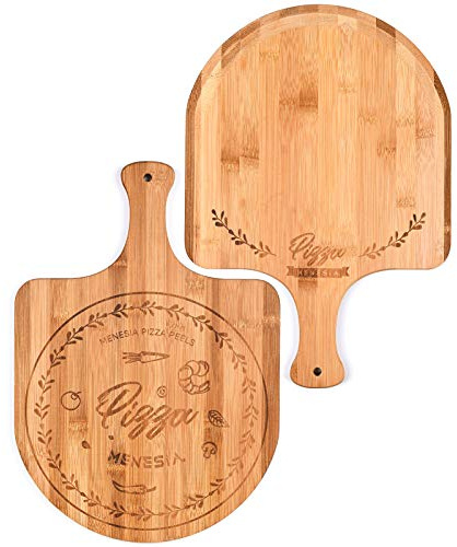 menesia 12 Inch Premium Bamboo Pizza Peel with Handle,Wooden Pizza Paddle,Cutting Board for Fruit,Vegetables,Cheese,Bread(circle)
